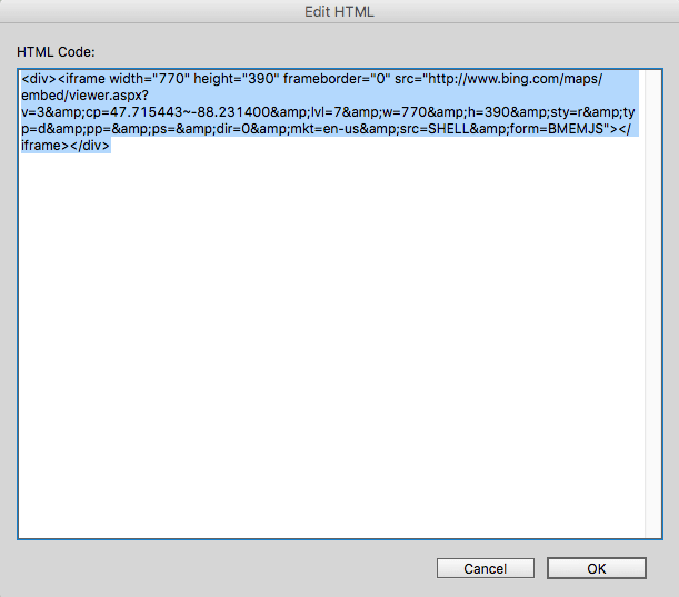 Insert/edit HTML code dialog