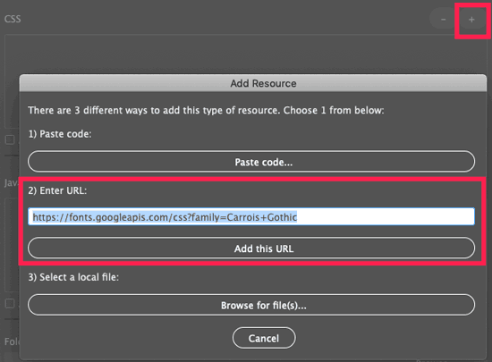 add the URL as a resource